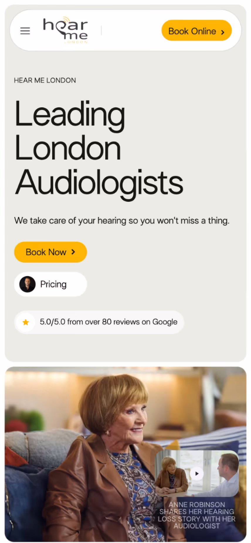 Hear Me London website on a phone screen